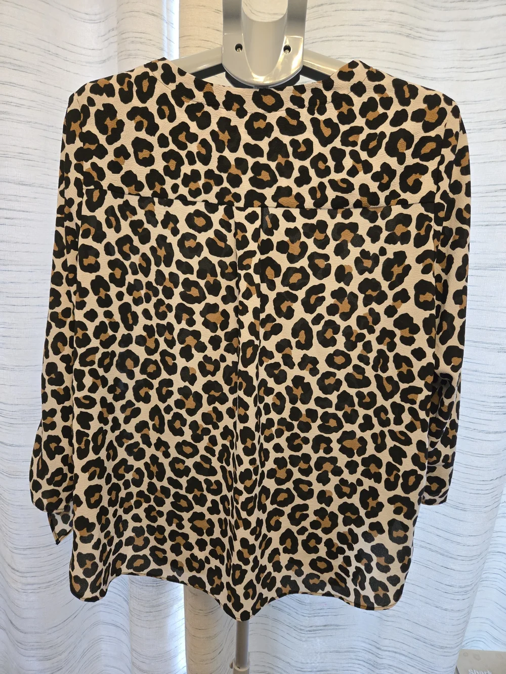 Michael Kors Leopard Print V-Neck Blouse in Tan and Black